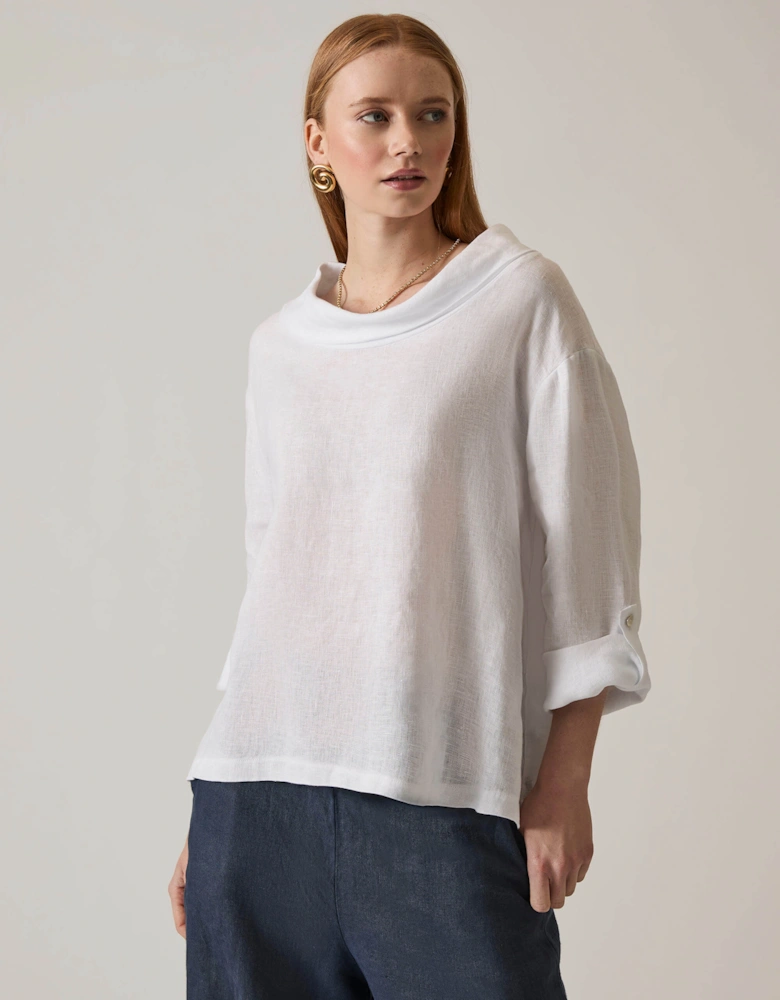 Cowl Neck Linen White Top