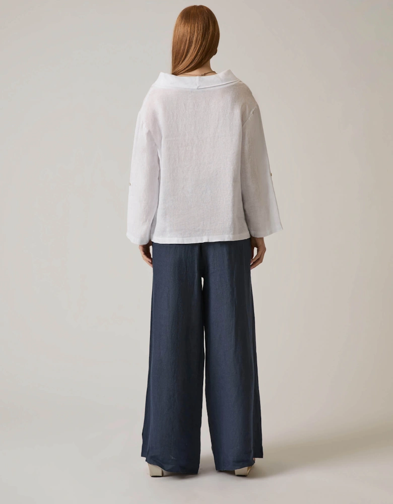 Cowl Neck Linen White Top