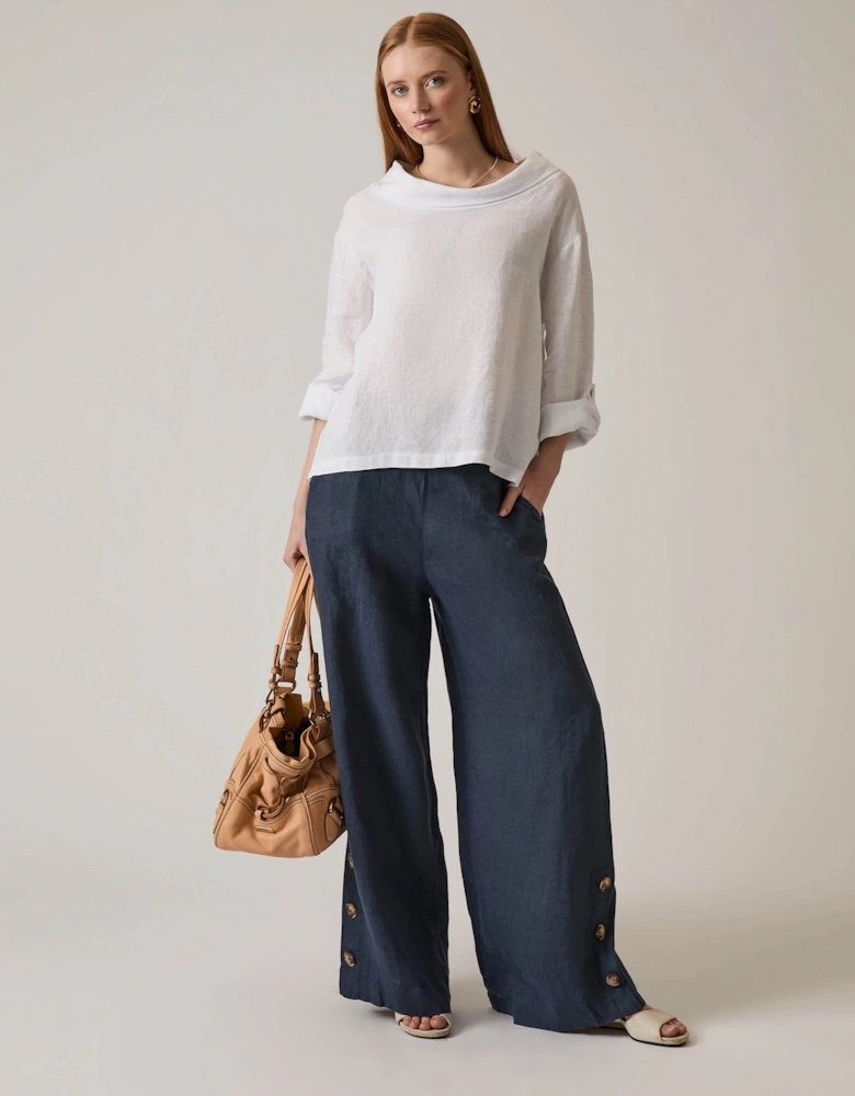 Cowl Neck Linen White Top
