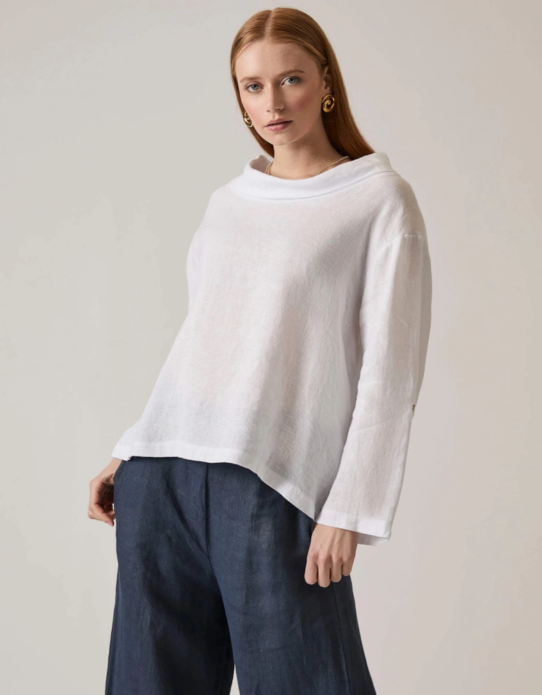 Cowl Neck Linen White Top