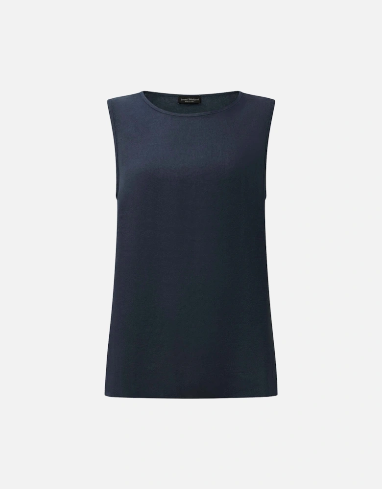 Navy Linen Button Top