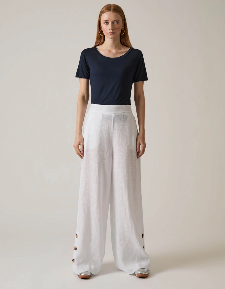 White Linen Button Trousers