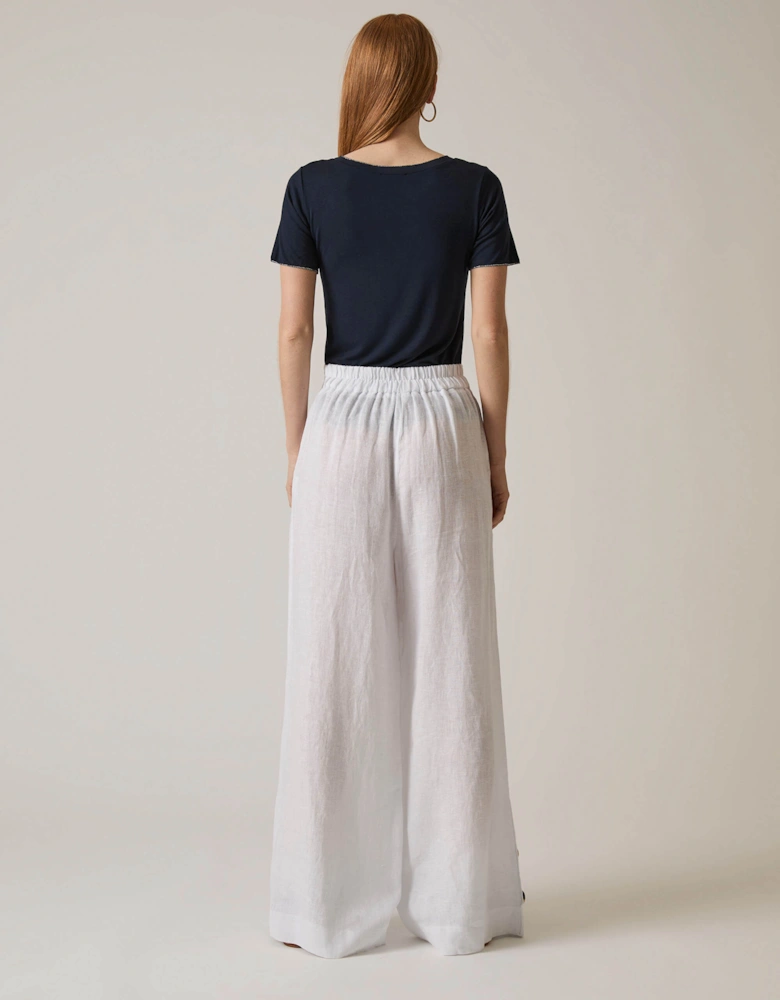 White Linen Button Trousers