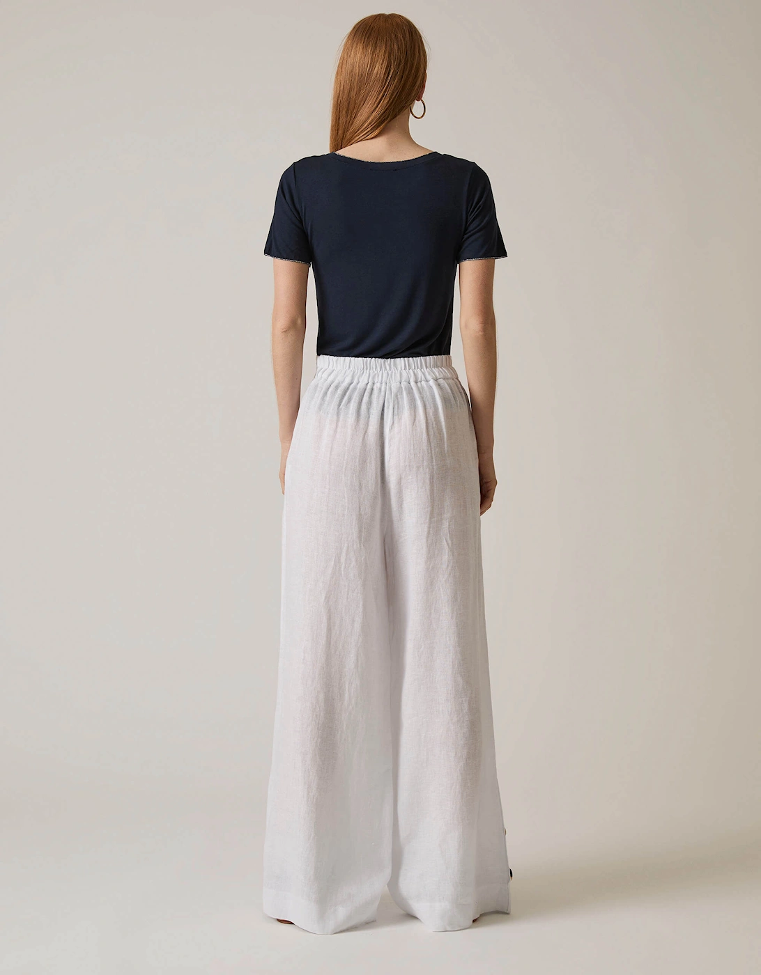 White Linen Button Trousers