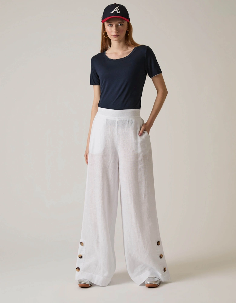 White Linen Button Trousers