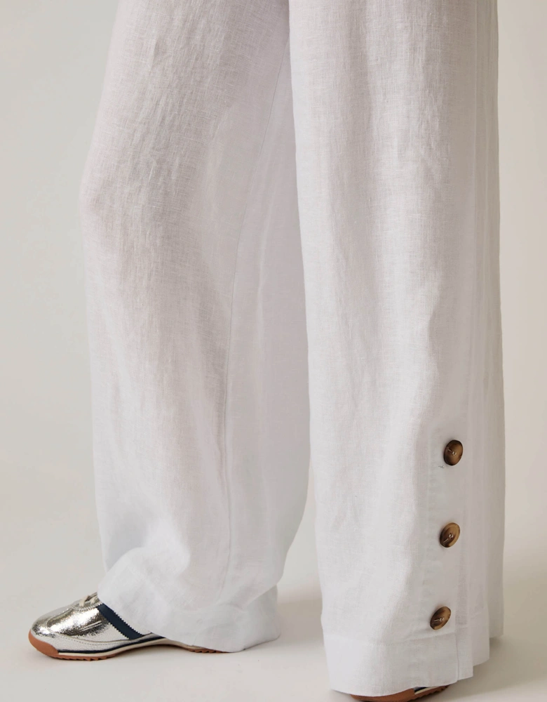 White Linen Button Trousers