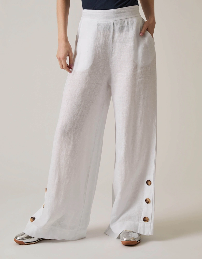 White Linen Button Trousers