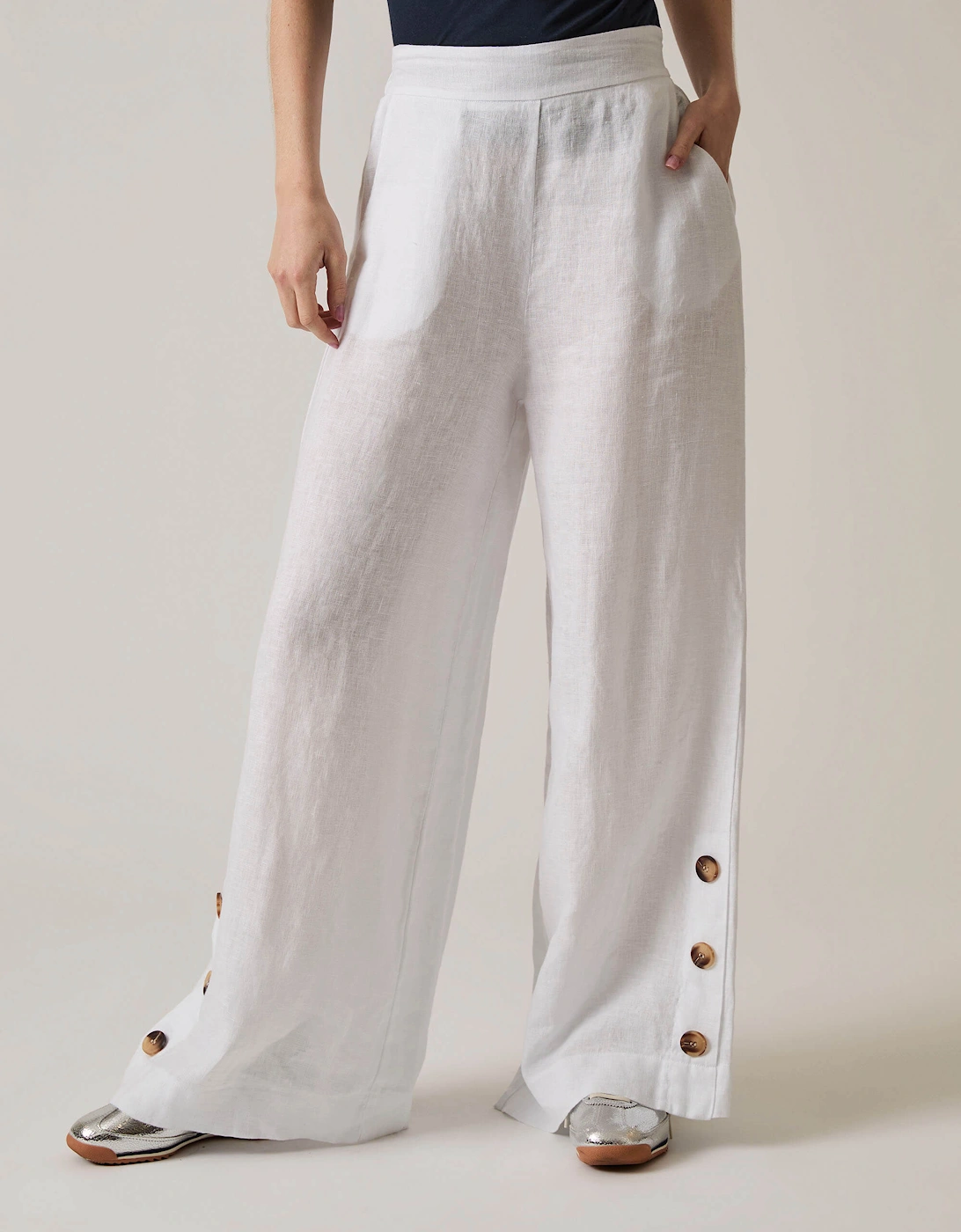 White Linen Button Trousers