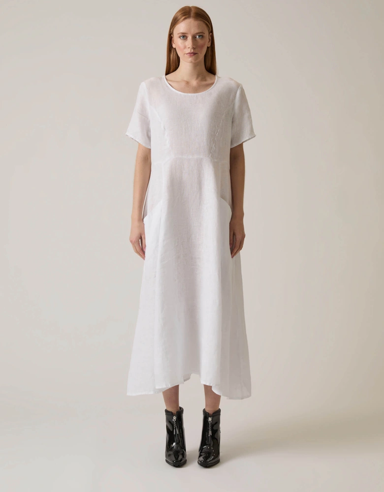 Linen White Pocket Midi Dress