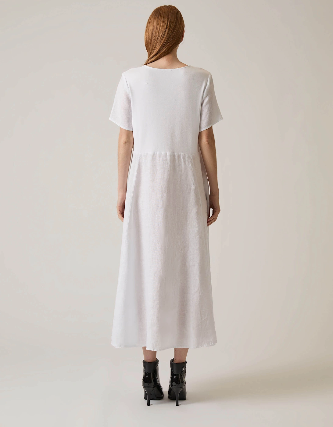 Linen White Pocket Midi Dress