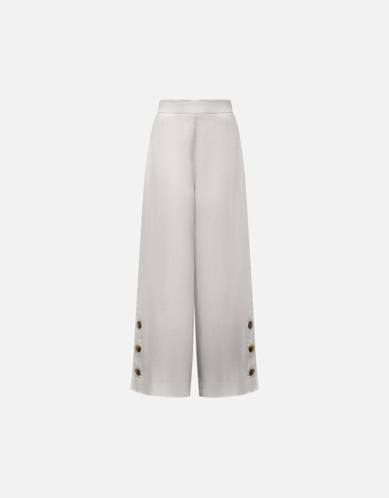 White Linen Button Trousers