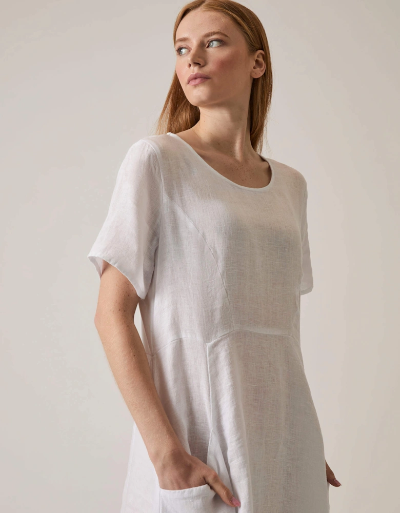Linen White Pocket Midi Dress