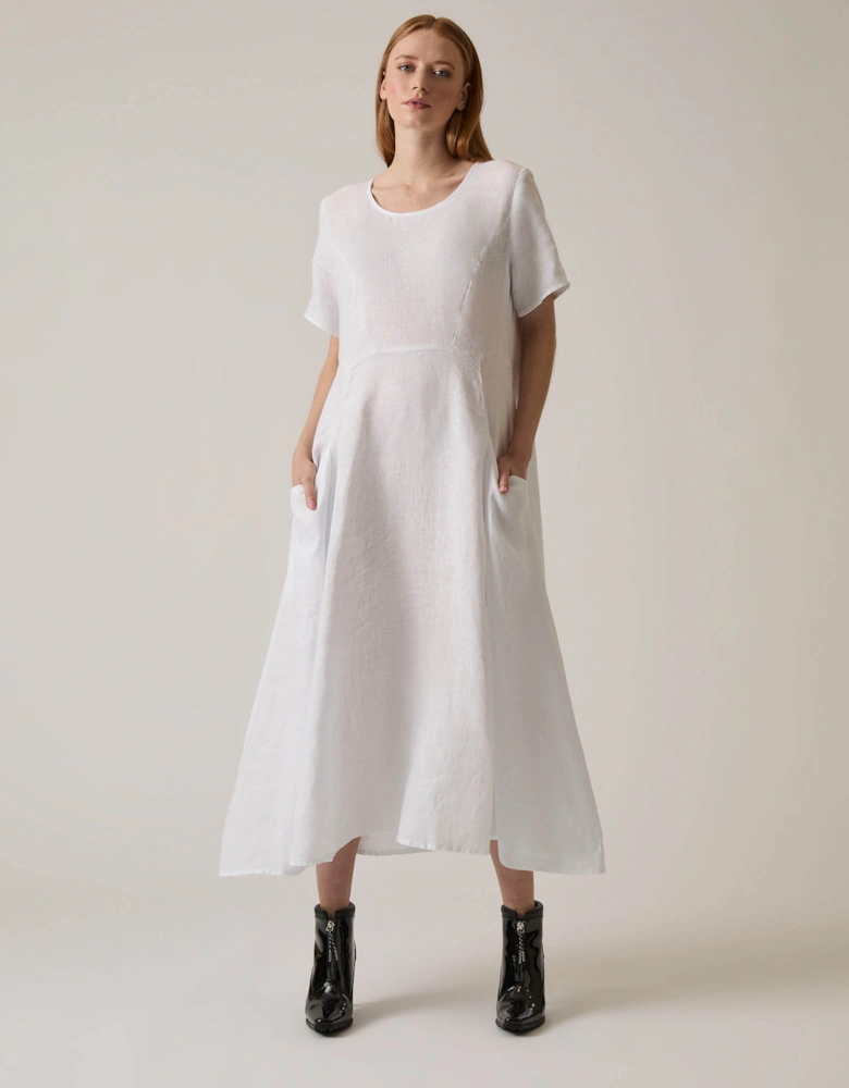 Linen White Pocket Midi Dress
