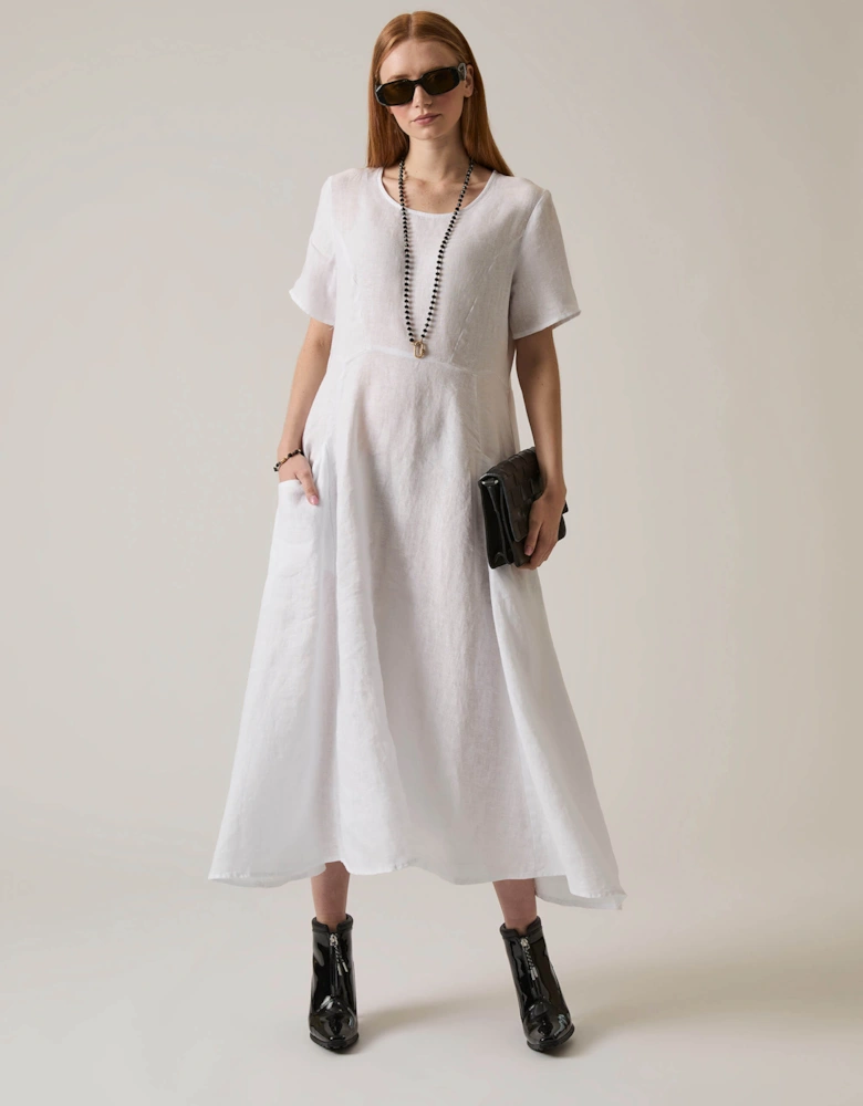Linen White Pocket Midi Dress