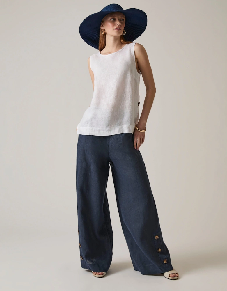 White Linen Button Top