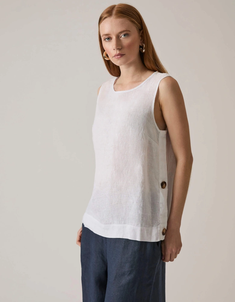 White Linen Button Top