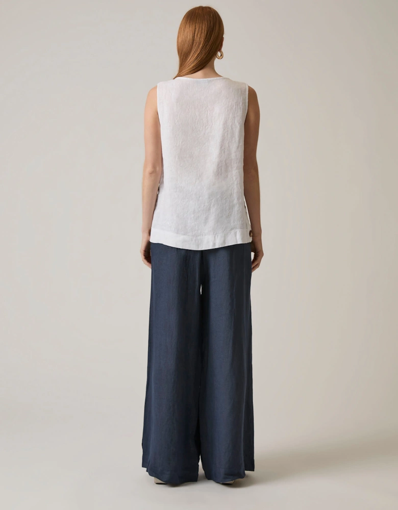White Linen Button Top