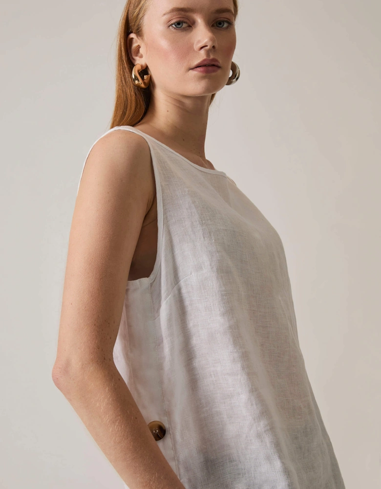 White Linen Button Top