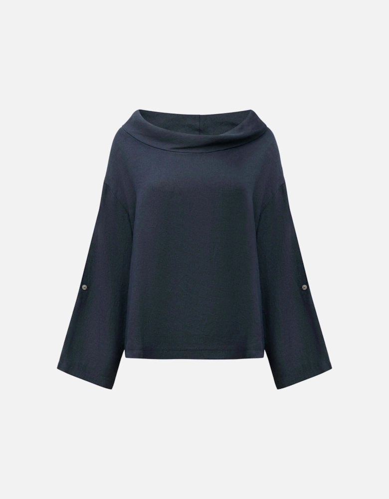 Cowl Neck Linen Navy Top