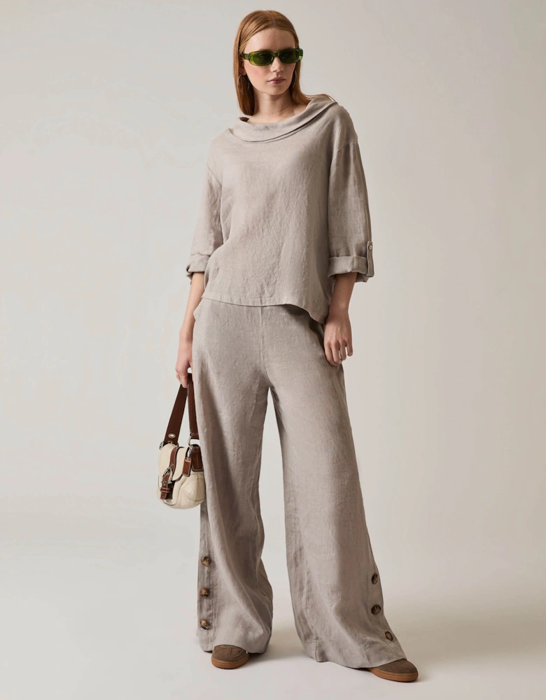 Cowl Neck Linen Taupe Top
