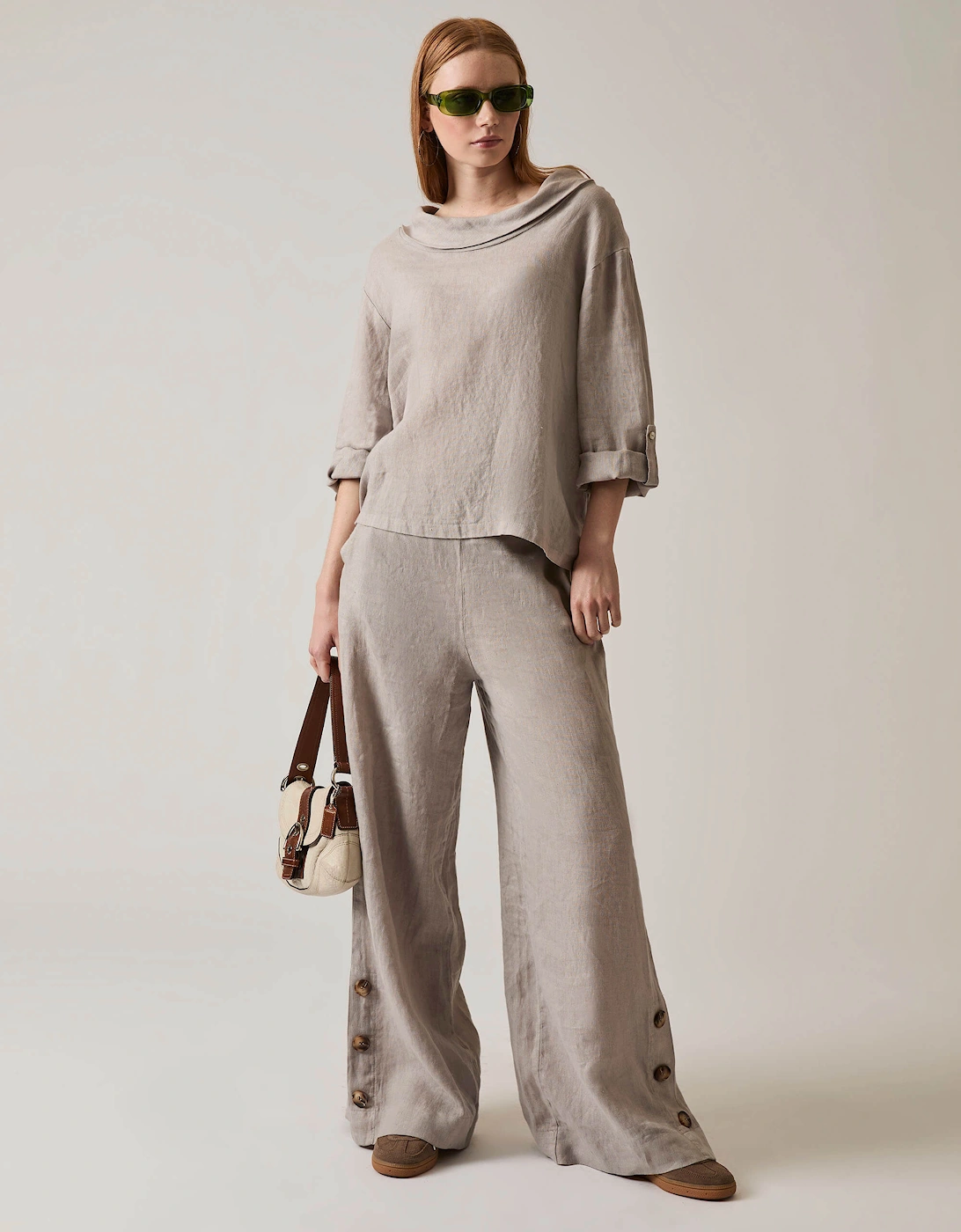 Cowl Neck Linen Taupe Top