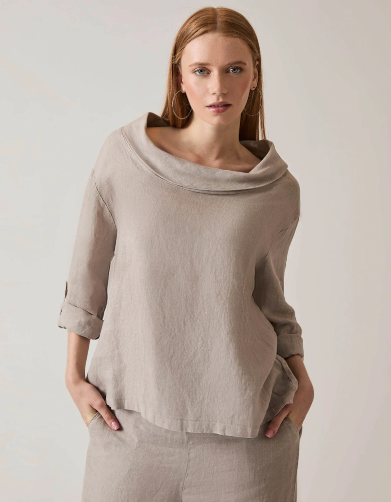 Cowl Neck Linen Taupe Top