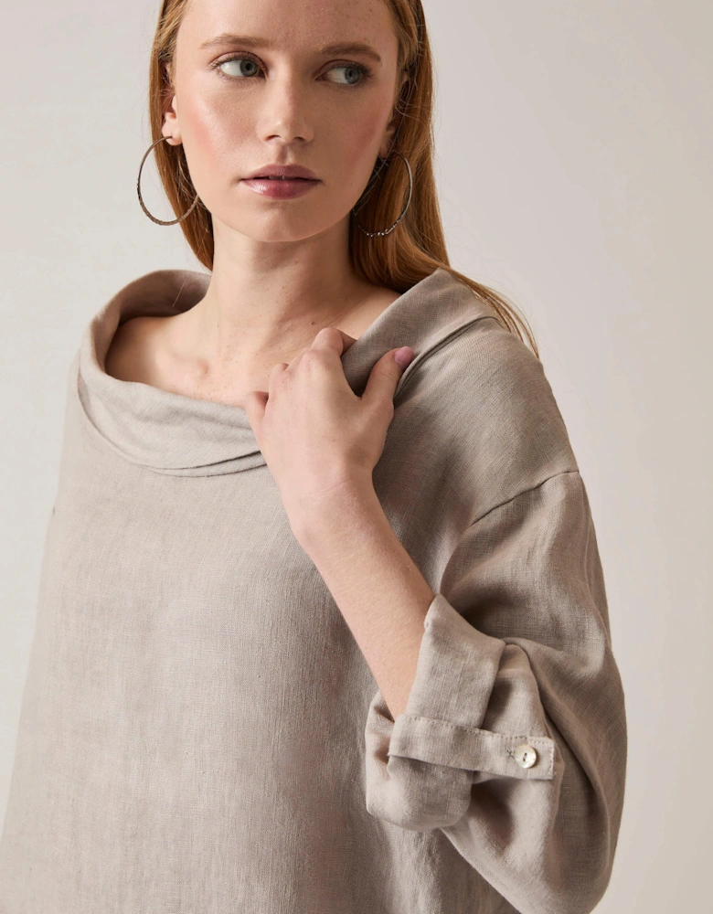 Cowl Neck Linen Taupe Top