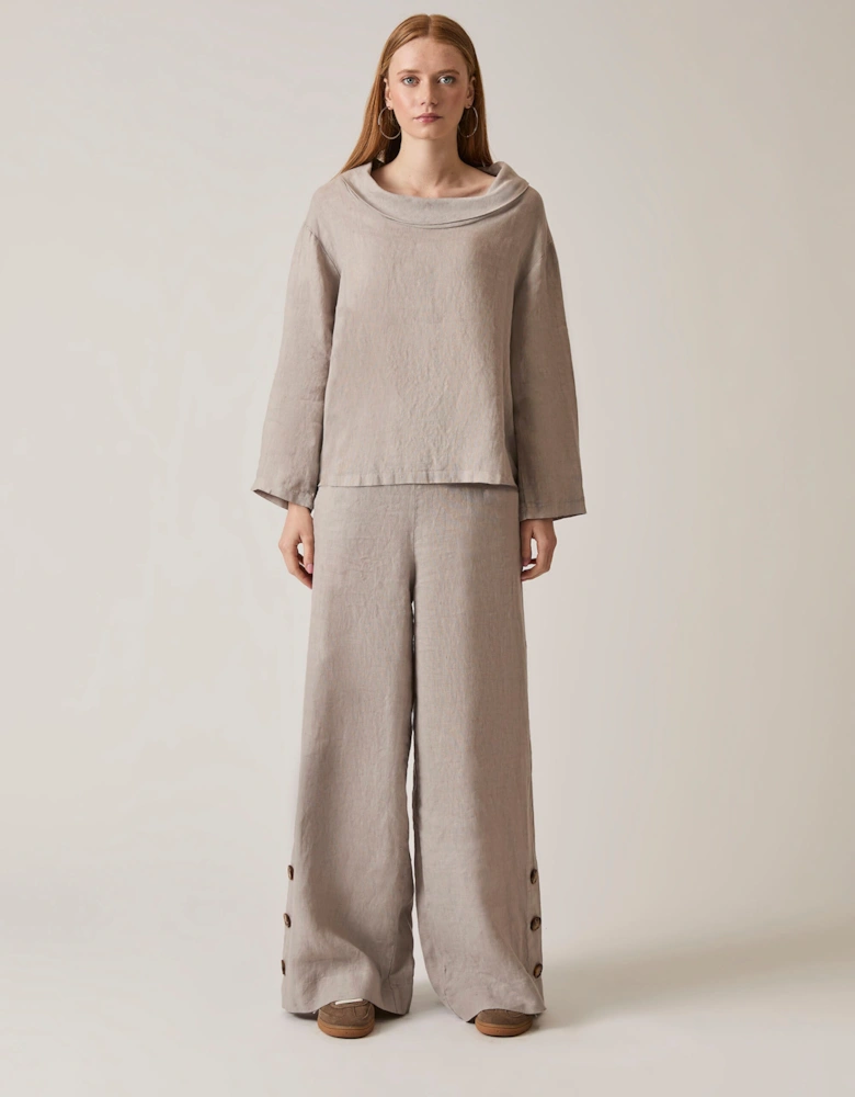 Cowl Neck Linen Taupe Top