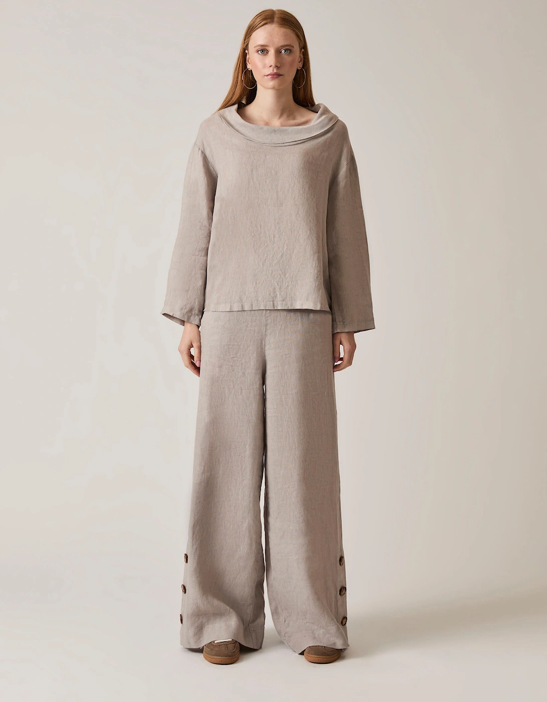 Cowl Neck Linen Taupe Top, 7 of 6