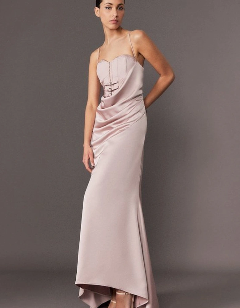 Archive Collection - Tailored Satin Drape Corset Fishtail Maxi Dress