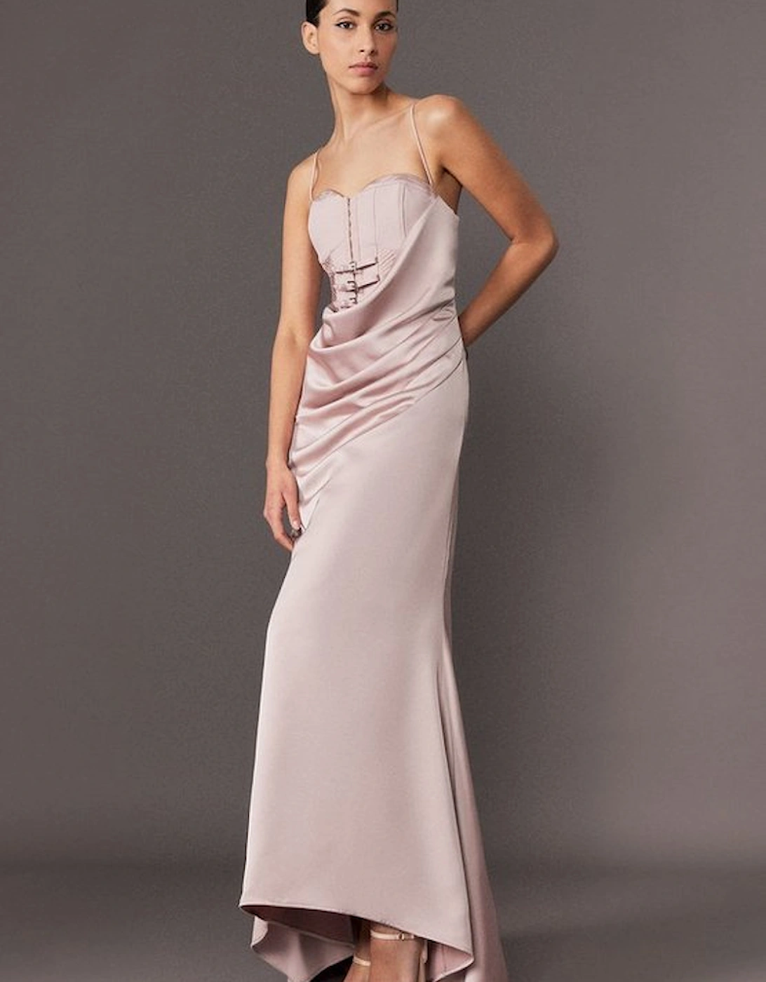 Archive Collection - Tailored Satin Drape Corset Fishtail Maxi Dress, 5 of 4
