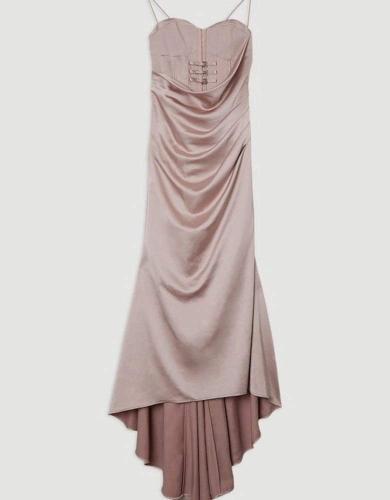 Archive Collection - Tailored Satin Drape Corset Fishtail Maxi Dress