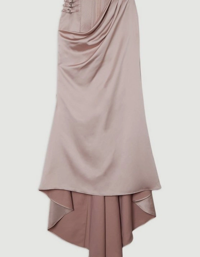 Archive Collection - Tailored Satin Drape Corset Detail Fishtail Maxi Skirt