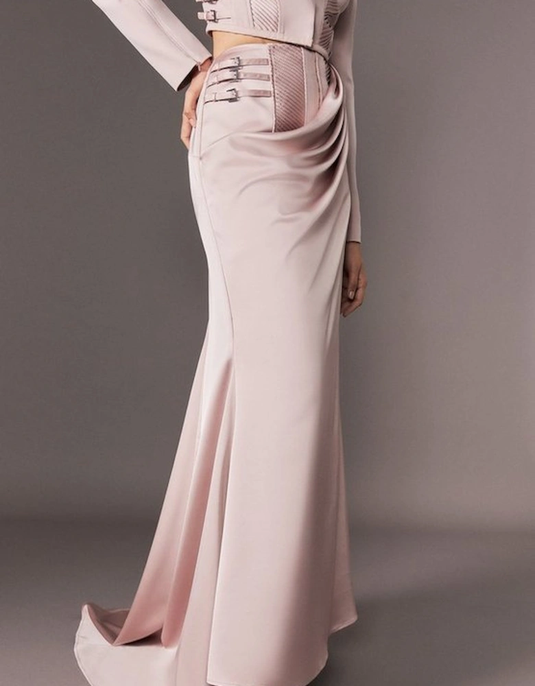 Archive Collection - Tailored Satin Drape Corset Detail Fishtail Maxi Skirt