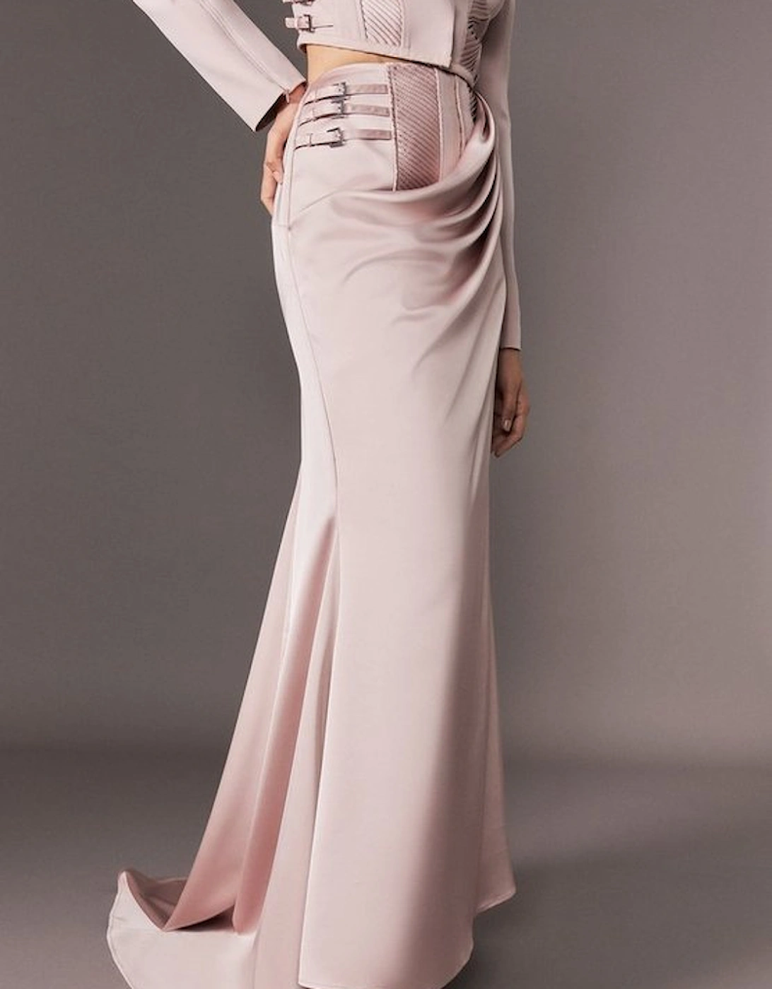 Archive Collection - Tailored Satin Drape Corset Detail Fishtail Maxi Skirt, 5 of 4