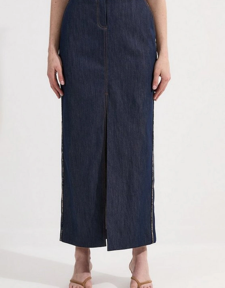 Archive Collection - Tailored Denim Belted Pocket Detail Maxi Skirt