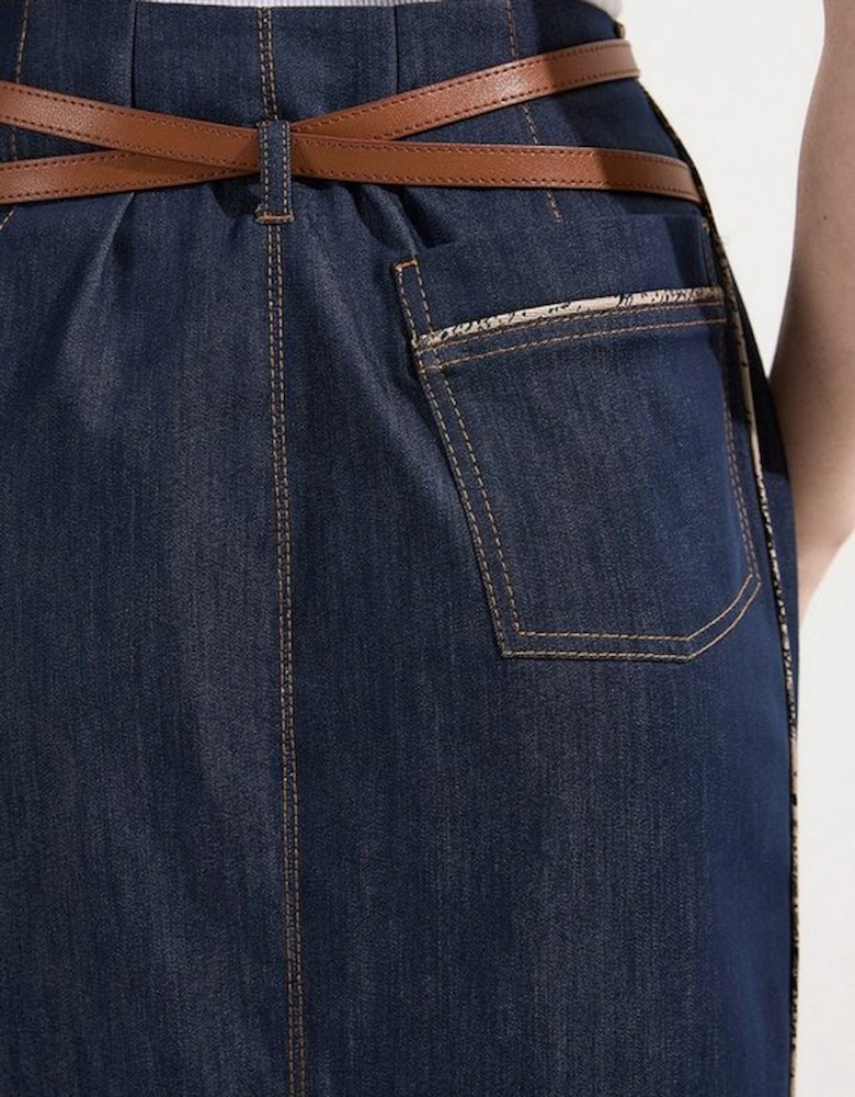Archive Collection - Tailored Denim Belted Pocket Detail Maxi Skirt