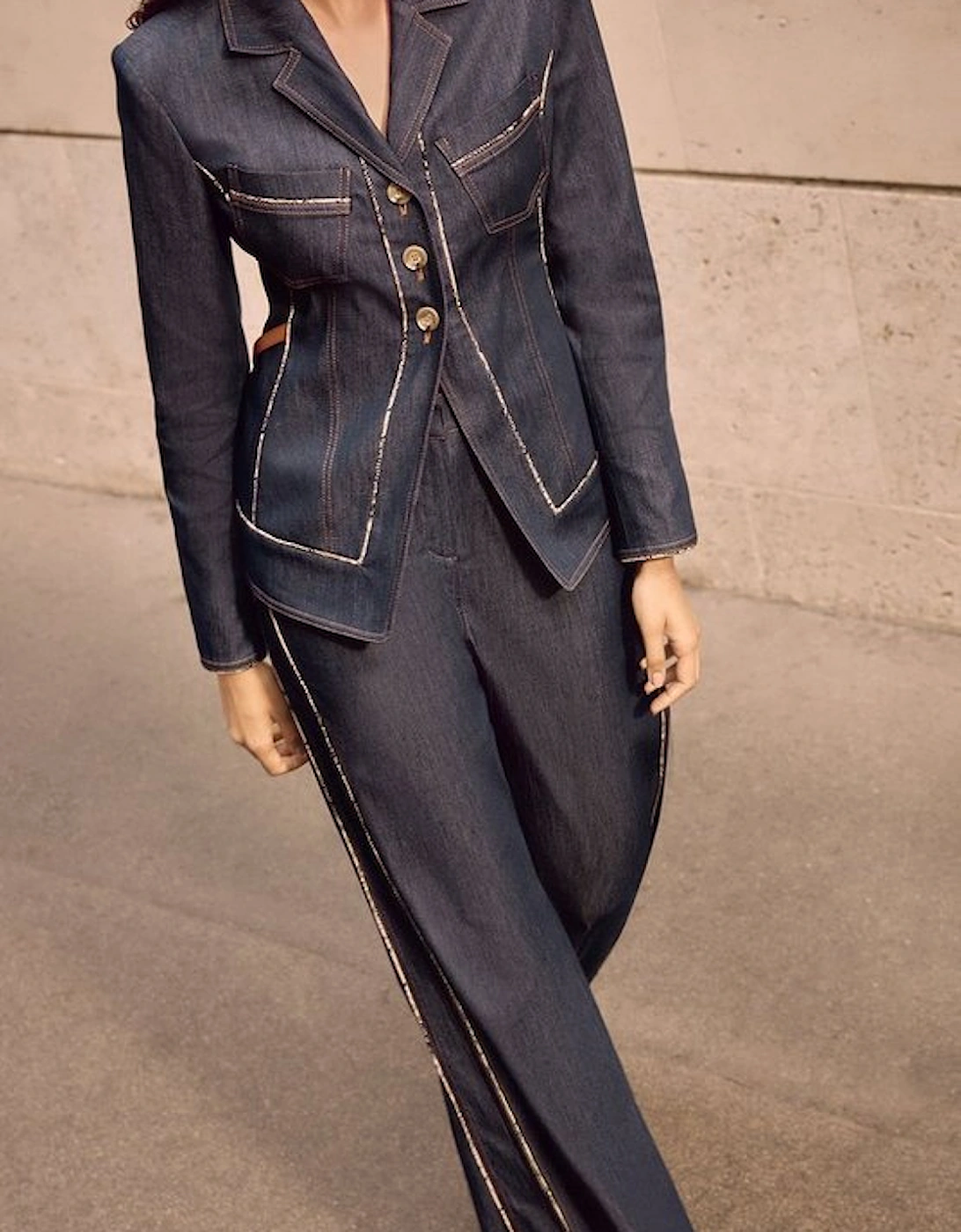 Archive Collection - Tailored Denim Belted Pocket Detail Wide Leg Trousers, 2 of 1
