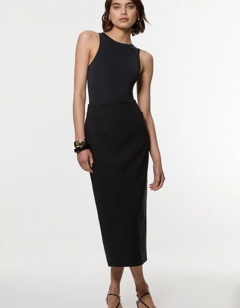 Compact Stretch Pocket Detail Tailored Midi Pencil Skirt