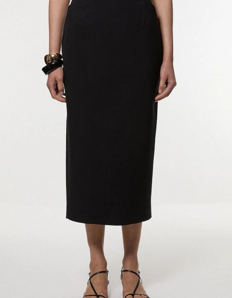 Compact Stretch Pocket Detail Tailored Midi Pencil Skirt