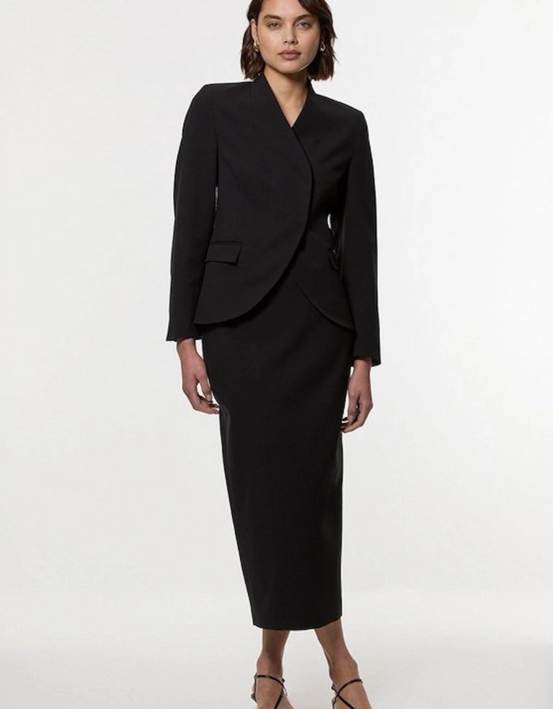 Compact Stretch Pocket Detail Tailored Midi Pencil Skirt