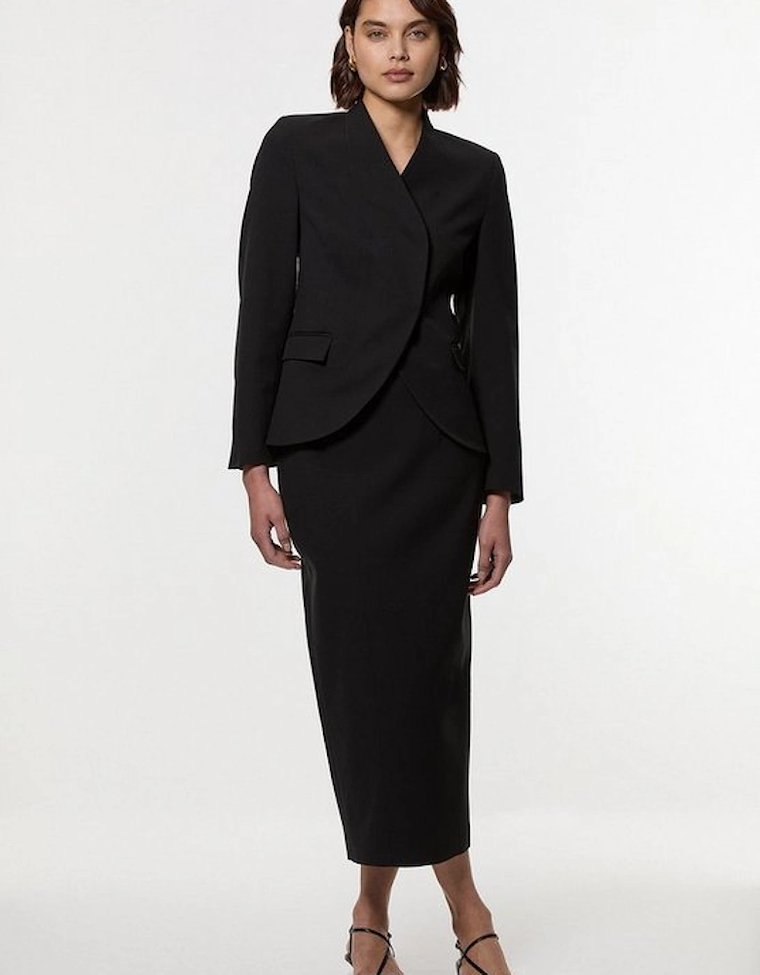 Compact Stretch Pocket Detail Tailored Midi Pencil Skirt