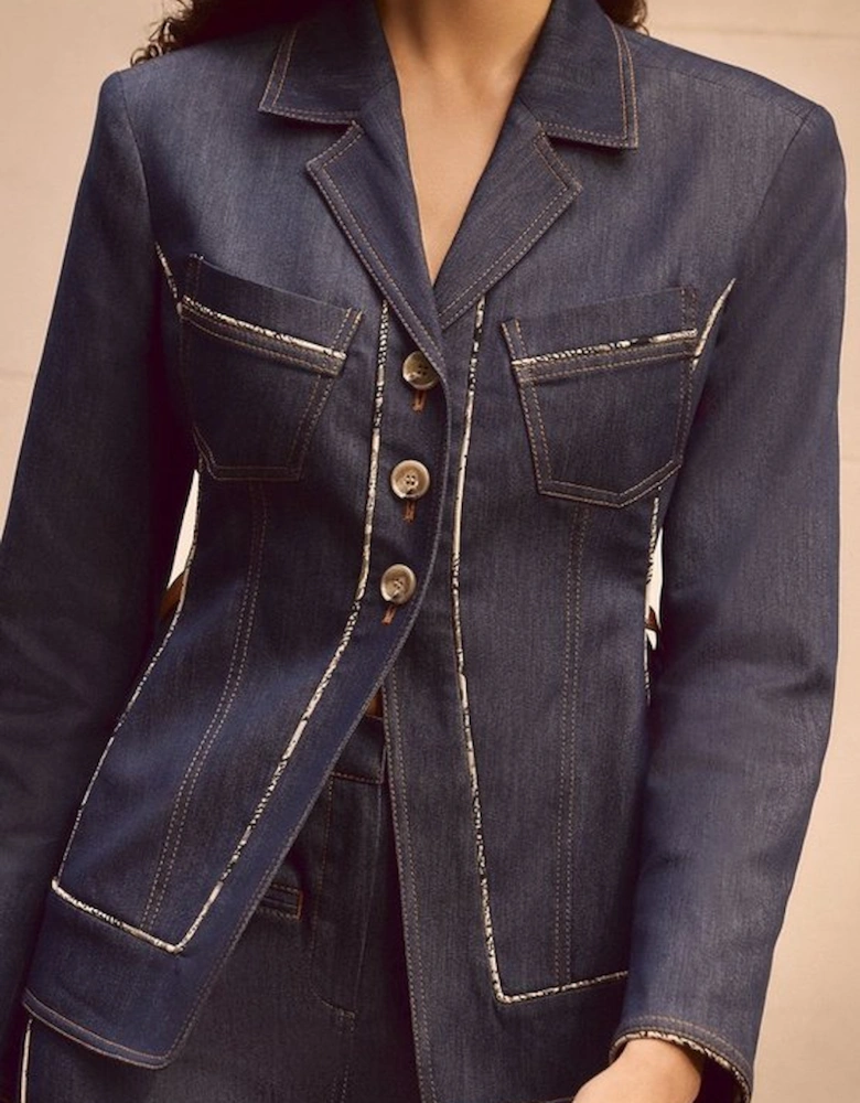 Archive Collection - Tailored Denim Belted Single Breasted Blazer