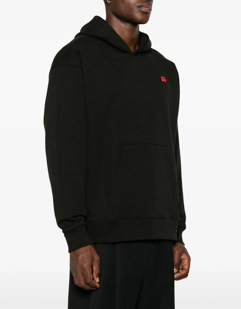 Red Boke Flower Printed Hoodie in Black