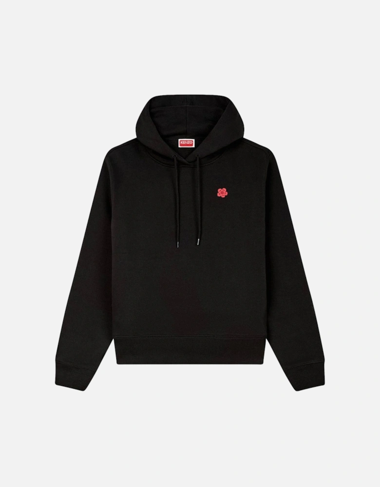 Red Boke Flower Printed Hoodie in Black