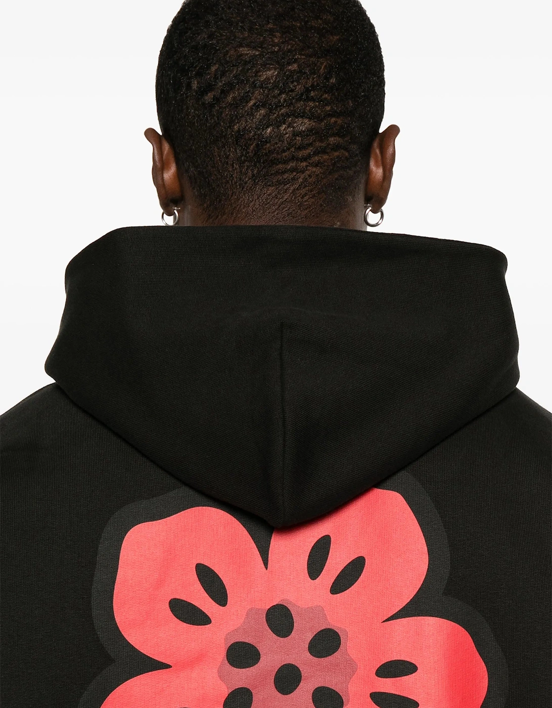 Red Boke Flower Printed Hoodie in Black