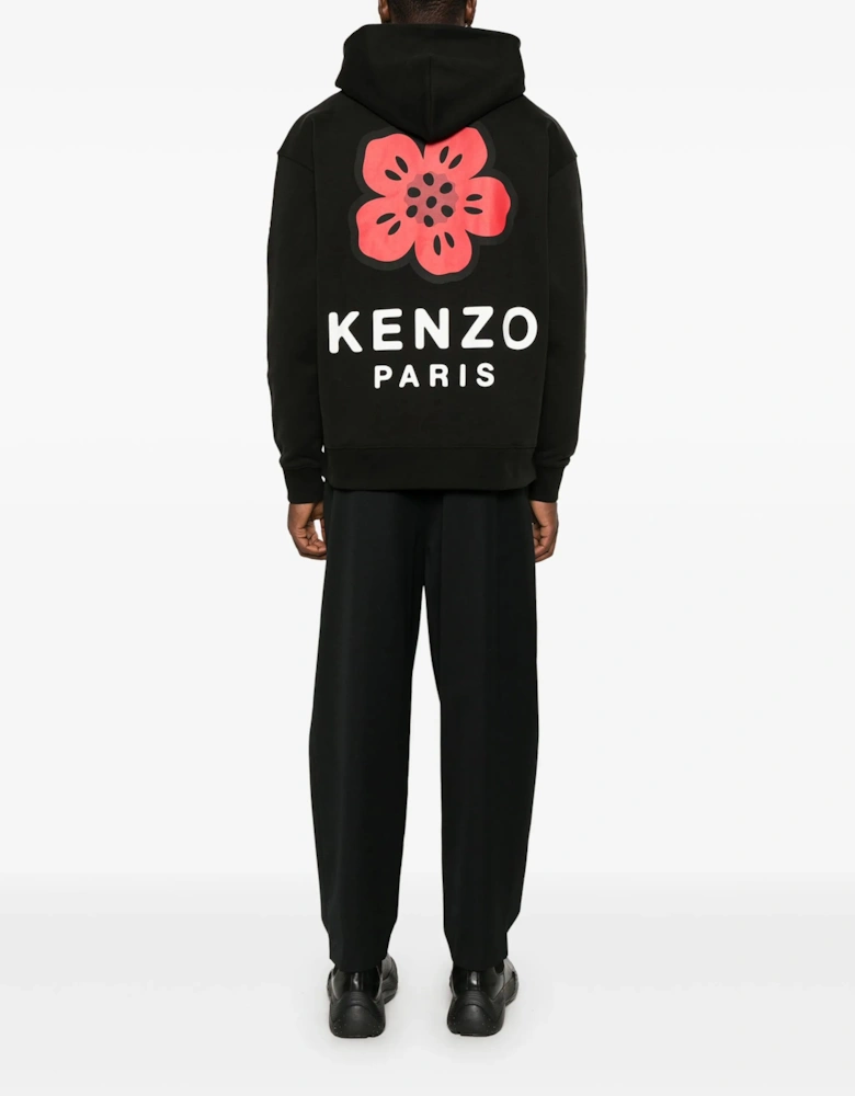 Red Boke Flower Printed Hoodie in Black
