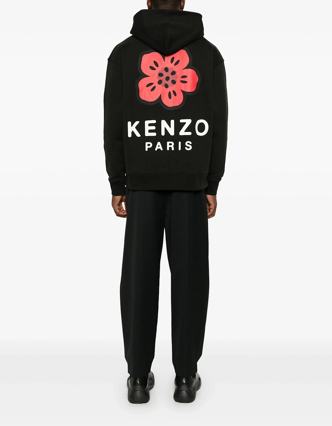 Red Boke Flower Printed Hoodie in Black