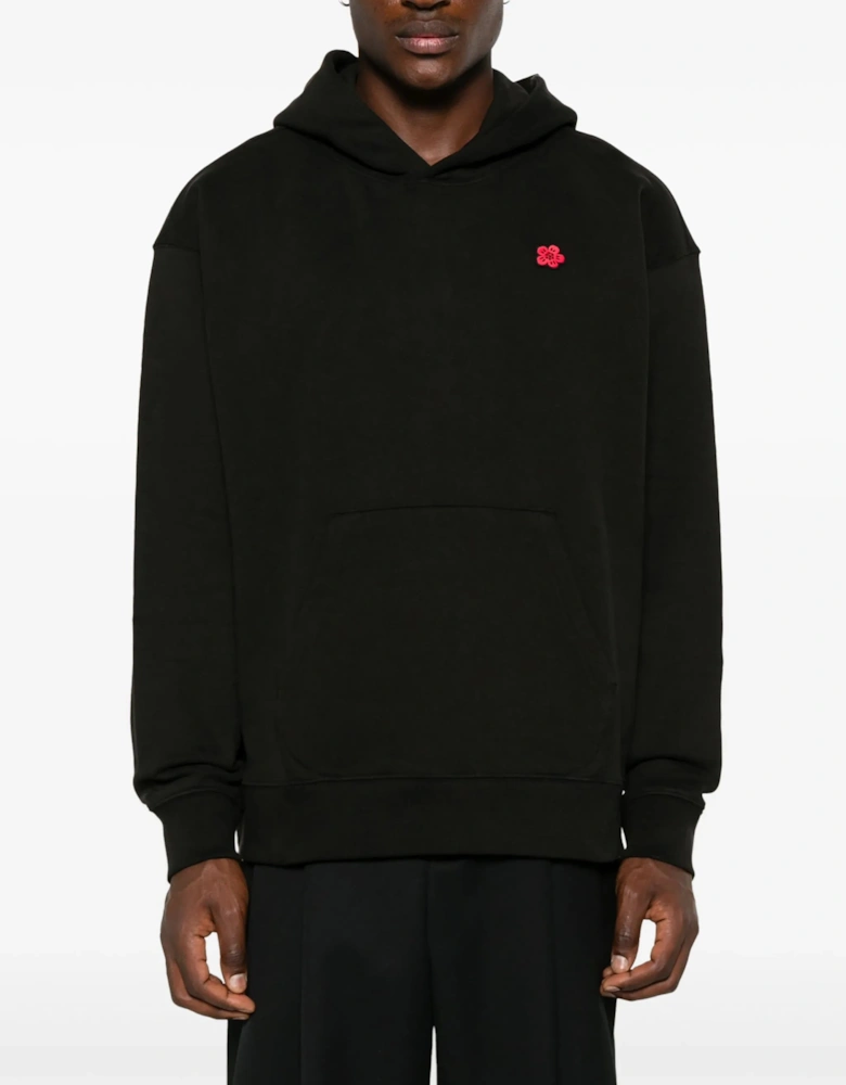 Red Boke Flower Printed Hoodie in Black