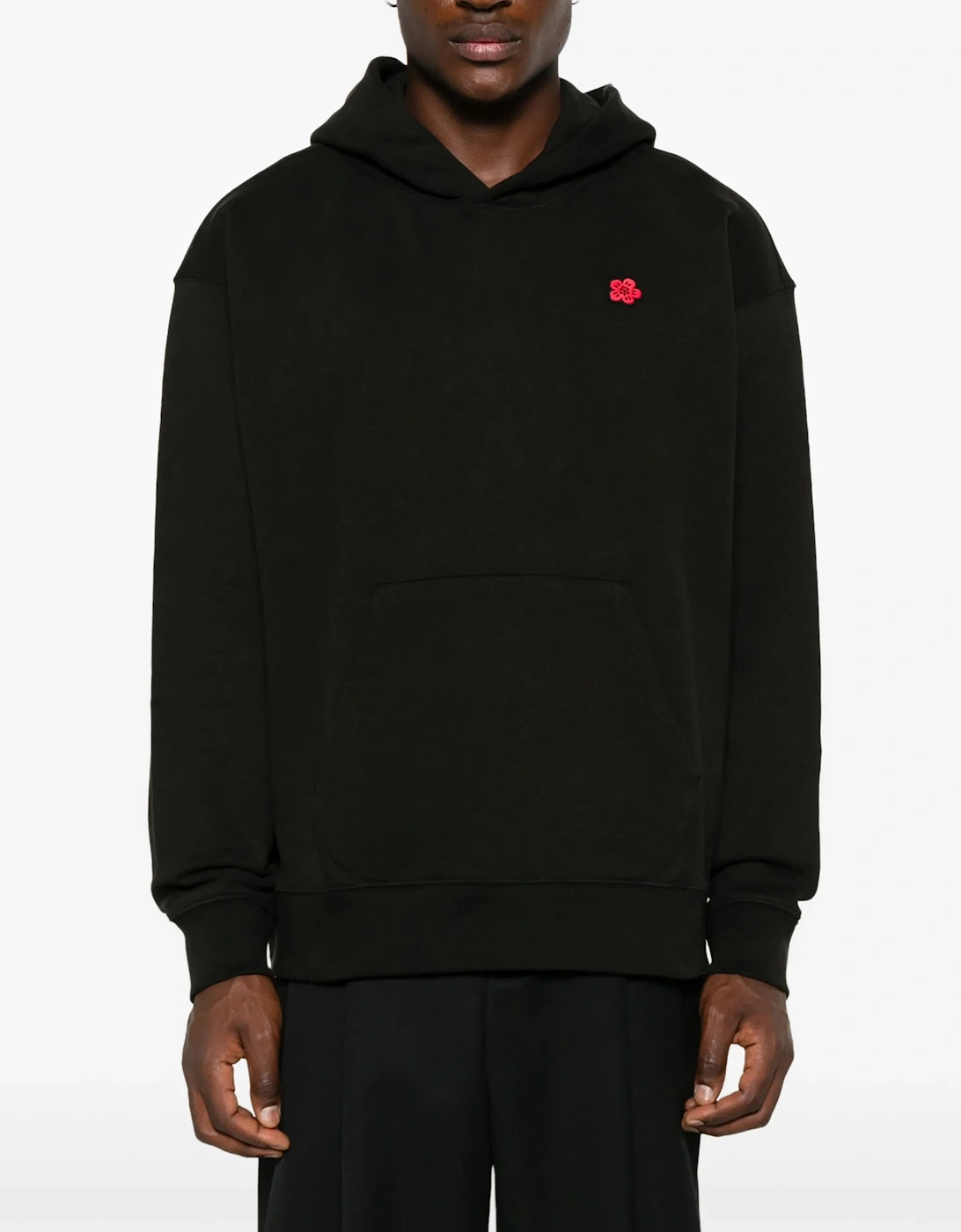 Red Boke Flower Printed Hoodie in Black